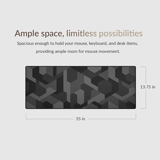 Das Keyboard Large Gaming Mouse Pad Desk Mat with Stitched Edge - Non Slip Base - Waterproof - Premium Cloth Mousepad for Home Work Gaming - Cyber Shadow Camo