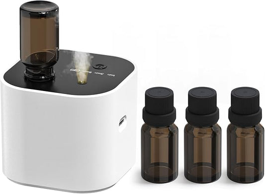 Waterless Essential Oil Diffuser Scent Diffuser with Battery Operated,Cycle Star,3 Mist Modes,Cordless Diffusers for 400 sq.ft Home Bedroom Office Desk,Includes 30ml Oil,White