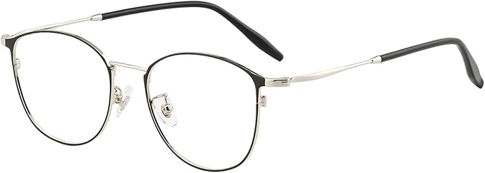 GUDVUE Blue Light Glasses, Computer/Gaming/TV/Phones Glasses for Women/men, Anti Glare/UV400/Eye Strain, Oval Black/Silver