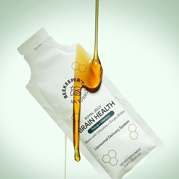 Nootropic Brain Supplement by Beekeeper's Naturals, 500mg Citocoline, Ginkgo Biloba, Bacopa Monnieri & Royal Jelly, Supports Focus & Memory, Easier Absorption, Plus a Tasty Vanilla Flavor, 30ct