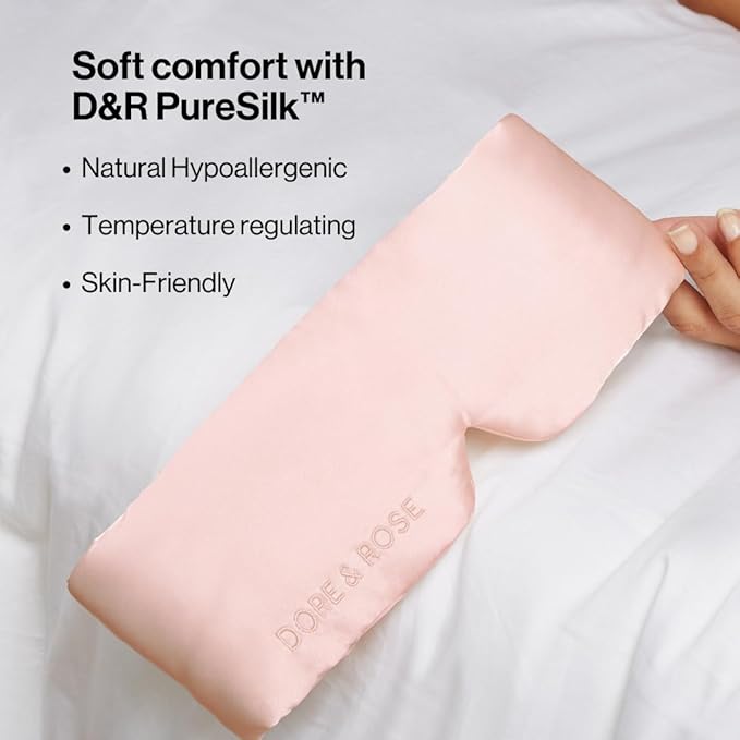 Dore & Rose Deep Sleep Mask Light Blocking, 23 Momme Mulberry Silk Eye Mask, Ultra Soft, Adjustable - Travel Sleeping Mask for Men & Women - Pink