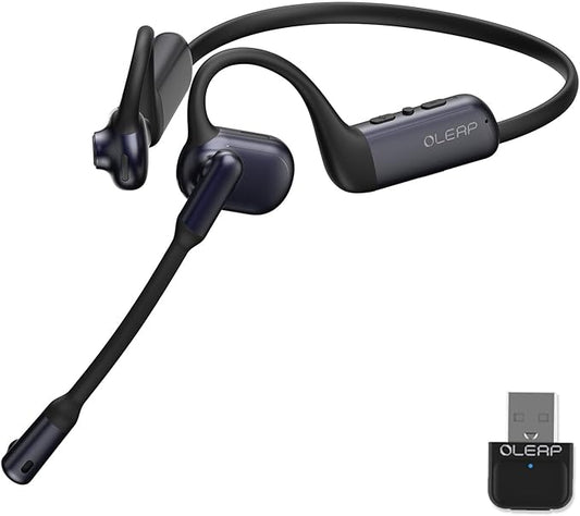 Pilot P200b Pro Bluetooth Wireless Open Ear Headphones, 50dB ENC Call Noise Canceling Computer Headset with Boom Microphone, Mute Button, Dongle for Work and Calls