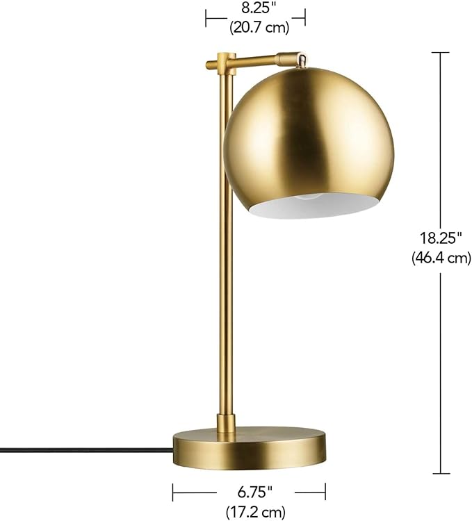 GLOBE Electric 52915 Molly 18" Desk Lamp, Matte Brass, Black Fabric Cord, in-Line On/Off Rocker Switch, Title 20 LED Bulb Included