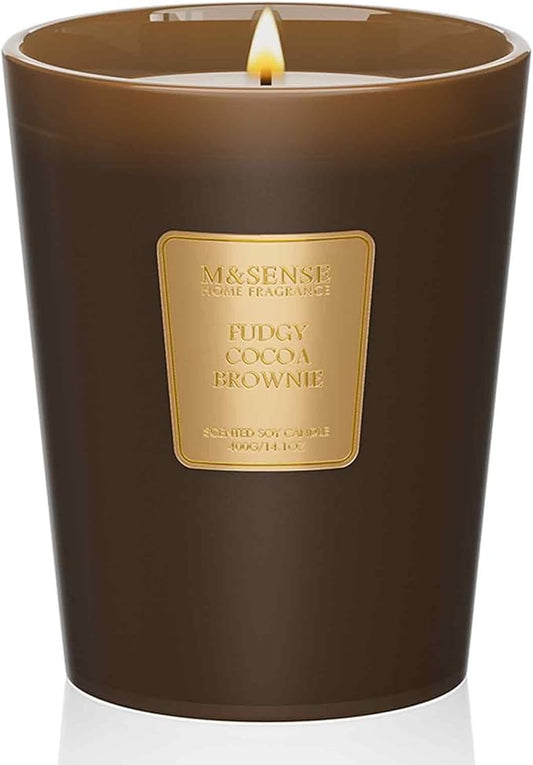 M&SENSE Fudgy Cocoa Brownie Scented Candle Home Decor, Natural Soy Wax,4.1oz 60 Hours Long Lasting Slow Burning, Aromatherapy Candle for Stress Relief