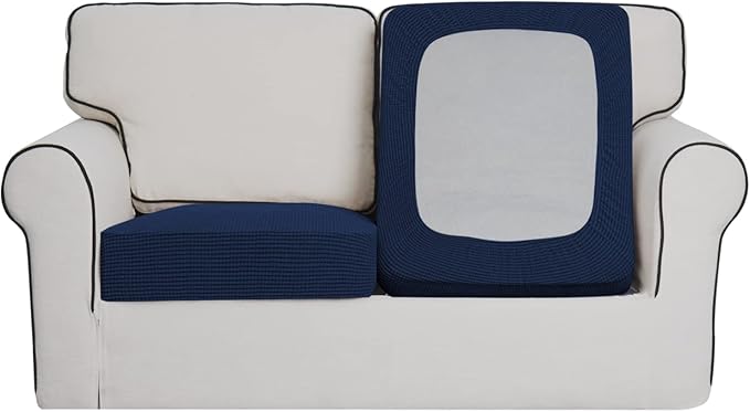 Easy-Going Stretch Individual Loveseat Couch Cushion Cover Sofa Cushion Furniture Protector Sofa slipcover Soft Flexibility with Elastic Bottom (2-Piece Loveseat Cushion Cover, Navy)