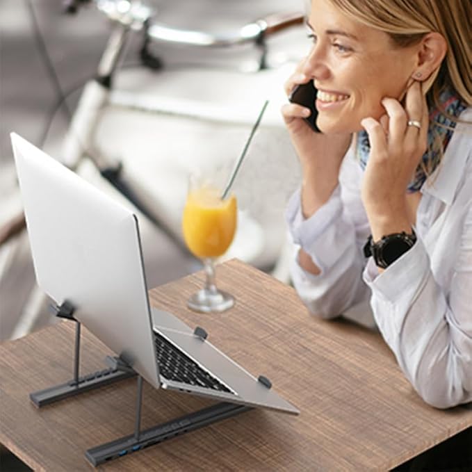 2025 8-in-1 USB-C Laptop Stand, Laptop Docking Station Stand,Adjustable Ergonomic Aluminum, with 4k Hdmi, 2 USB 3.0, Pd 100w, Heat Dissipation, Foldable for Home Office, Café, Travel (5 in 1)