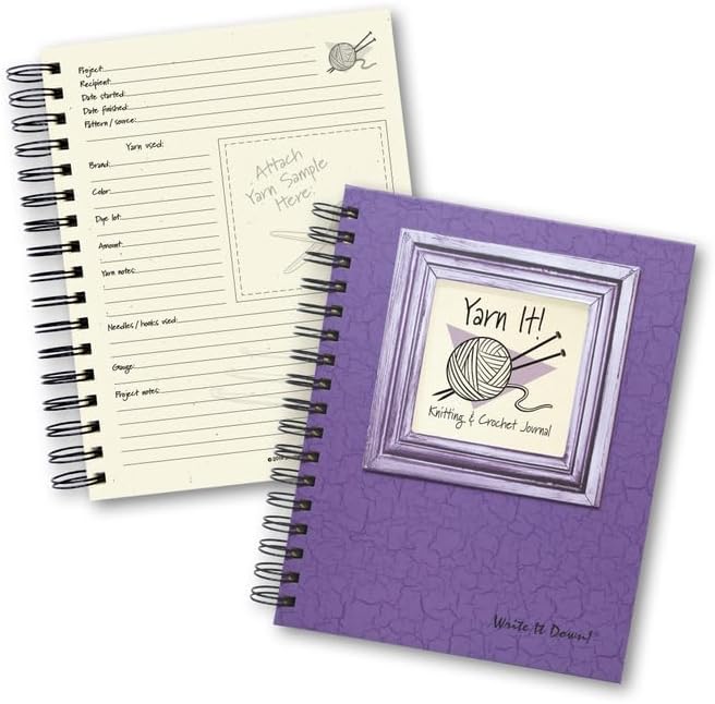 Write it Down series by Journals Unlimited, Guided Journal, Yarn It!, Knitting & Crochet Journal, Full-size 7.5"x 9", Purple Hard Cover, Made in USA