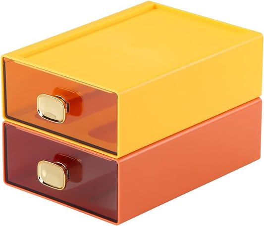 Spacious Desk Drawers, Stackable Desktop Organizer, Plastic Storage Box for Office, School & Home Supplies (2 Middle Drawers, OG & YE)