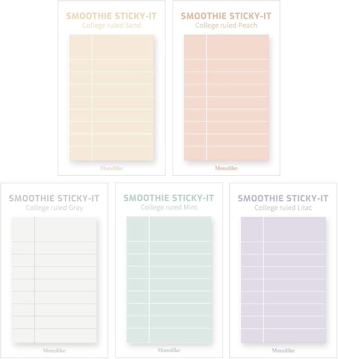 Monolike Smoothie College Ruled Sticky-it - 5p Set Self-Adhesive Memo Pad 50 Sheets