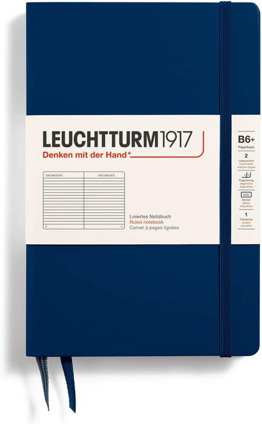 LEUCHTTURM1917 - Notebook Hardcover Paperback B6+ - 219 Numbered Pages for Writing and Journaling (Navy, Ruled)