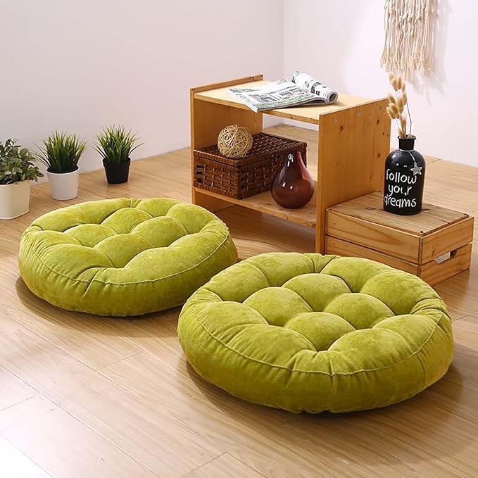 Meditation Floor Pillow Set of 2 Large Round Floor Cushions for Adults Tufted Corduroy Floor Seat Pillows Cushion for Living Room Tatami Yoga,Grass Green 22" L x 22" W x 5" H