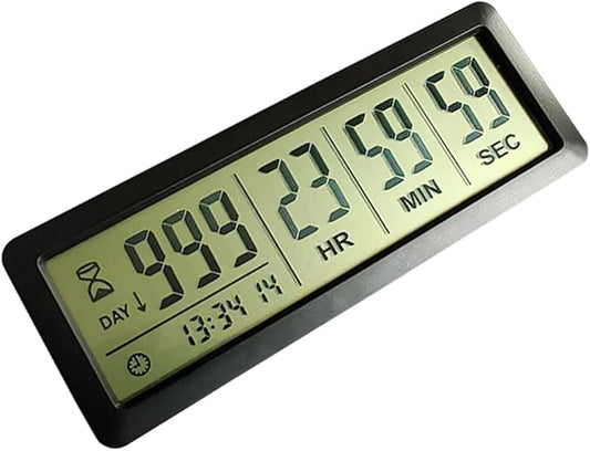 FCXJTU Digital Countdown Days Timer - Black Upgraded Big 999 Days Count Down Clock with Bracket Strong Magnetic Back for Retirement Wedding Vacation Birthday Holidays (999Day)