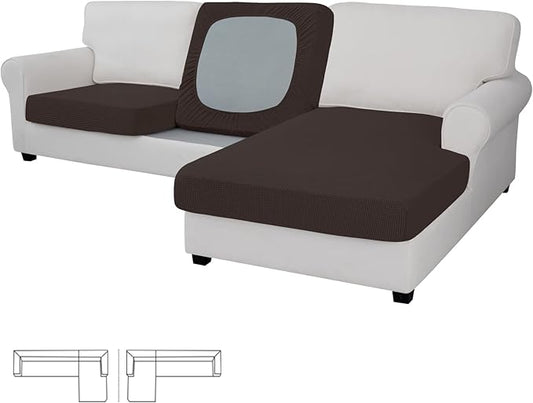 Easy-Going Stretch 3 Pieces Couch Cushion Covers for Sectional Sofa Left/Right L Shape Chaise Lounge Sofa Seat slipcover Anti-Slip Sofa Cover Soft (2 Seater + 1 Chaise, Chocolate)
