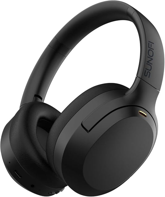 Hybrid Active Noise Cancelling Headphones, Wireless Over Ear Bluetooth Headphones with Mic, 40H Playtime, Hi-Res Audio, Deep Bass, Foldable Comfort Fit Ear Cups for Travel, Office, Home (Black)