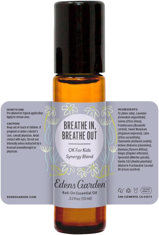 Edens Garden Breathe in, Breathe Out Essential Oil Roll-On Blend- 100% Pure Premium Grade, Natural, Therapeutic, Aromatherapy, Kid & Skin Safe, The Best for Health Pre-Diluted 10 ml (.33 fl oz)
