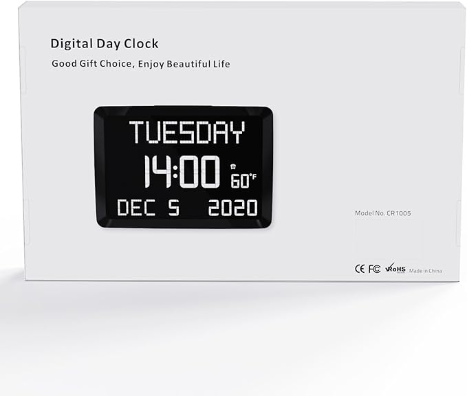11.5” Digital Wall Clock with Date,Time,Week,Indoor Temperature,3 Alarms,5 Dimmer,2 USB Chargers,Battery Backup,Snooze,12/24H for Elderly,Parents,Impaired Vision,Dementia,Memory Loss,Office,Bedroom