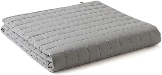 YnM Exclusive Weighted Blanket, Soothing Cotton, Smallest Compartments with Glass Beads, Bed Blanket for One Person of 160lbs, Ideal for Queen/King Bed (60x80 Inches, 17 Pounds, Light Grey)