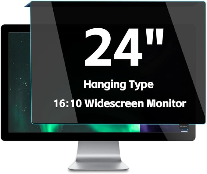24 Inch 16:10 Widescreen Monitor Hanging Type Computer Privacy Screen Protector Shield, 21.25 Inch X 13.38 Inch, Anti-Peep Data Security PC Monitor Privacy Panel, Anti-Blue Light Protection