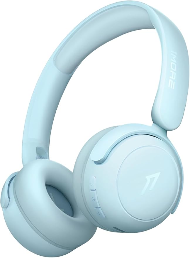 1MORE HQ20 Wireless On-Ear Headphones with Microphone, 85dB Safe Volume, 65H Playtime, Lightweight Foldable Bluetooth Headphones for School/Travel, Android and iOS Compatible, Blue
