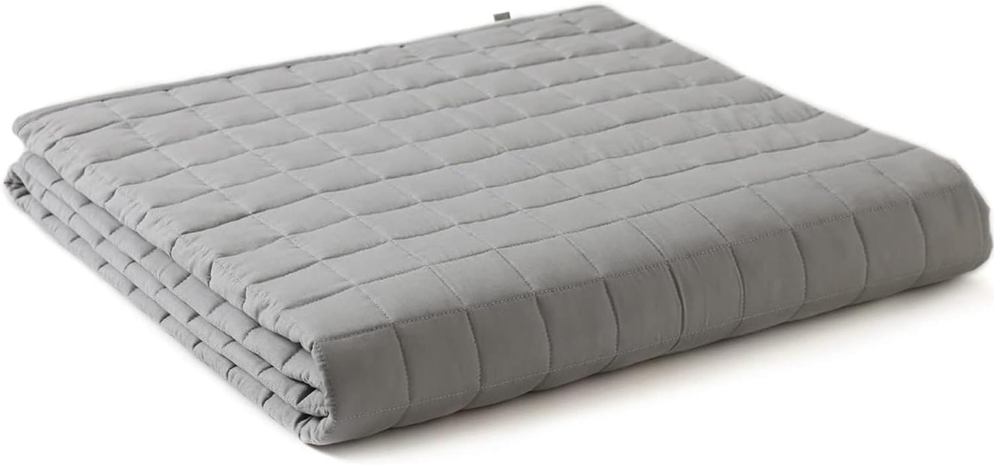 YnM Exclusive Weighted Blanket, Soothing Cotton, Smallest Compartments with Glass Beads, Bed Blanket for One Person of 140lbs, Ideal for Twin/Full Bed (48x72 Inches, 15 Pounds, Light Grey)