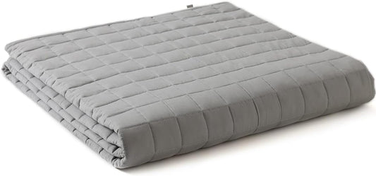YnM Exclusive Weighted Blanket, Soothing Cotton, Smallest Compartments with Glass Beads, Bed Blanket for One Person of 140lbs, Ideal for Twin/Full Bed (48x72 Inches, 15 Pounds, Light Grey)