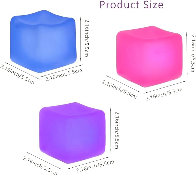 Fidget Toys Stress Cube: Squishy Fidget Toys for Kids Adults, High Density Gel Filled Squeeze Toys, Fidgets for Classroom, Gift Christmas Ideal for Stocking Stuffers for Kids(Pink Blue Purple)