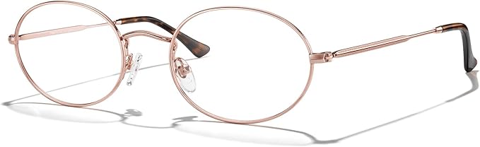 RB. Pilot Oval Reading Glasses for Women Men Blue Light Blocking Computer Thin Metal Full Rim Frame Readers