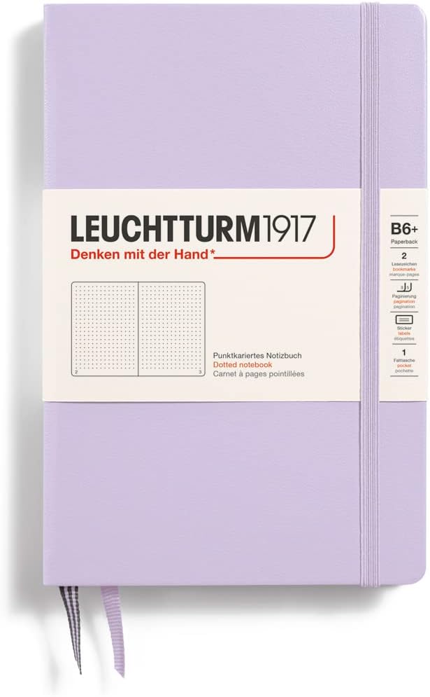 LEUCHTTURM1917 - Notebook Hardcover Paperback B6+ - 219 Numbered Pages for Writing and Journaling (Lilac, Dotted)