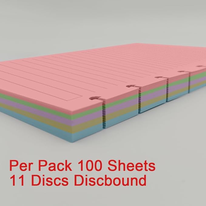 (2-Pack) Letter Size Discbound Lined Refill Paper, 11 Disc Discbound, 5 Colors(40 Sheets/Color), Total 200Sheets / 400Pages, 110gsm Thicker Paper, 8.5'' x 11''