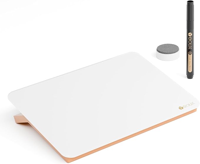 YEOUX Glass Desk Whiteboard with Reversible Wood Stand, Desktop Small White Board, Reusable Mini Dry Erase Board 6.7"x9.5" for Office, Home, School, Marker&Eraser Included