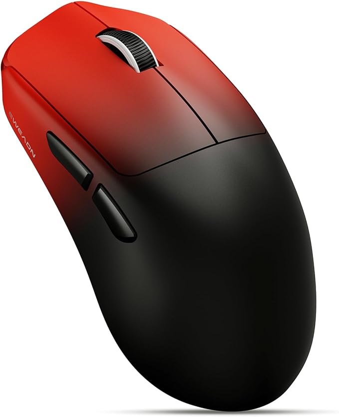 EWEADN X23Pro Wireless Gaming Mouse, 2.4G/BT5.0/USB-C Esports Gaming Mouse, 49g Lightweight Mouse Gaming, 12000 DPI Wireless Mouse with 6 Programmable Buttons, for Laptop/PC/Mac, Black-red