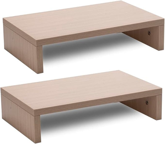 Dual Monitor Riser, 2 Pack Stand for Desk, Computer Stand Riser for 2 Monitors/Laptop/PC, Beige Wood Desktop (1-Tier)
