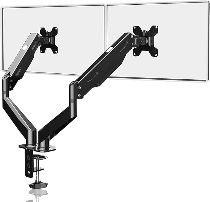 Pholiten Dual Monitor Arm 32inch,Fully Adjustable Gas Spring Monitor Desk Mount Vesa Bracket,Adjustable Tilt/Swivel/Rotate Monitor Stand Up to 22lbs