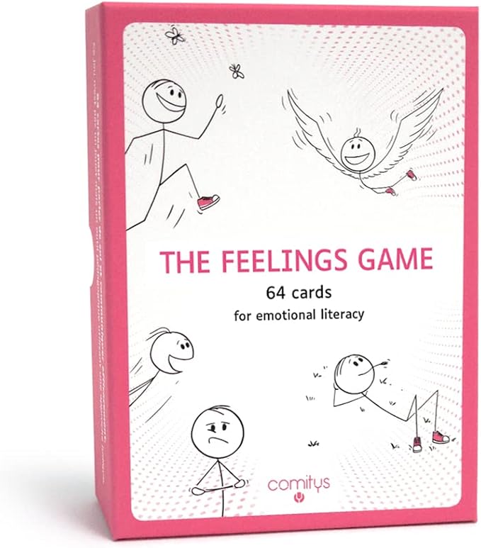 Comitys - The Feelings Game | 64 flashcards for Emotional Literacy | Non-Violent Communication Teaching Tool | 177 Feelings States to Discover