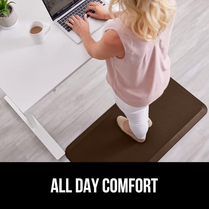 GORILLA GRIP Comfortable Cushioned Kitchen Mats for Floor, 39x20, Waterproof and Stain Resistant Soft Top, 3/4 Inch Thick Ergonomic Standing Desk Anti Fatigue Mat, Foam Supports Ankles and Feet, Brown