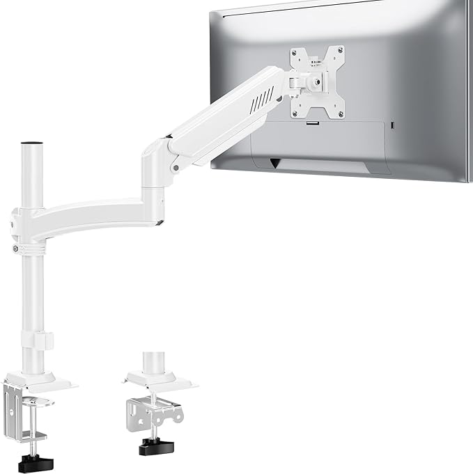 Single Monitor Mount Arm, VESA Desk Mount Stand for 13-32 inch Computer Screen up to 22 lbs, Adjustable Height Tall Monitor Arm with Tilt Swivel Rotation, VESA 75 100mm, White, Freelift