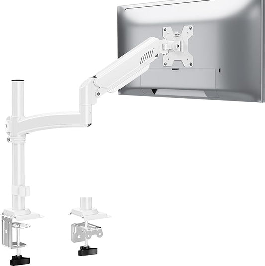 Single Monitor Mount Arm, VESA Desk Mount Stand for 13-32 inch Computer Screen up to 22 lbs, Adjustable Height Tall Monitor Arm with Tilt Swivel Rotation, VESA 75 100mm, White, Freelift