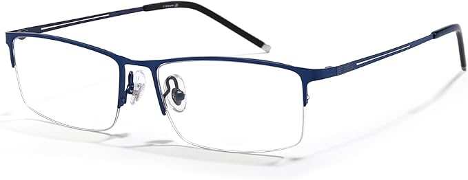 ANRRI Blue Light Glasses Mens Rectangle Semi Rimless Glasses Computer Gaming glasses for men Lightweight Titanium Eyewear