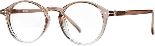 Blue Light Blocking Glasses Round Retro Computer Gaming Glasses Women Men UV Protection AB3303 (Brown)