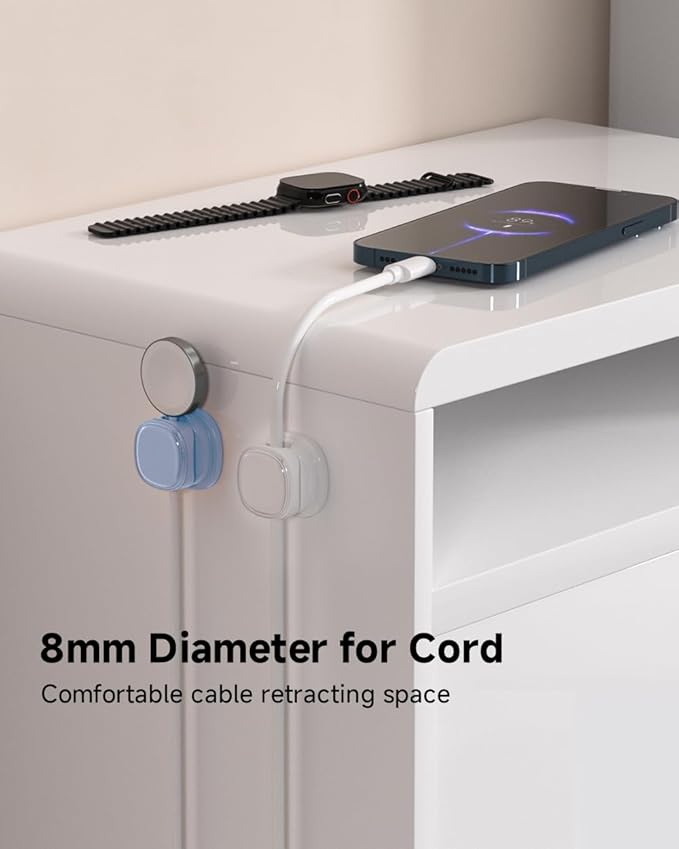 9 Pack Cord Organizer, Spring Cable Management, Adhesive Cute Cable Holder Clips, Phone Charger Wire Keeper for Desk Nightstand Car Office (9-Pack White_Blue)