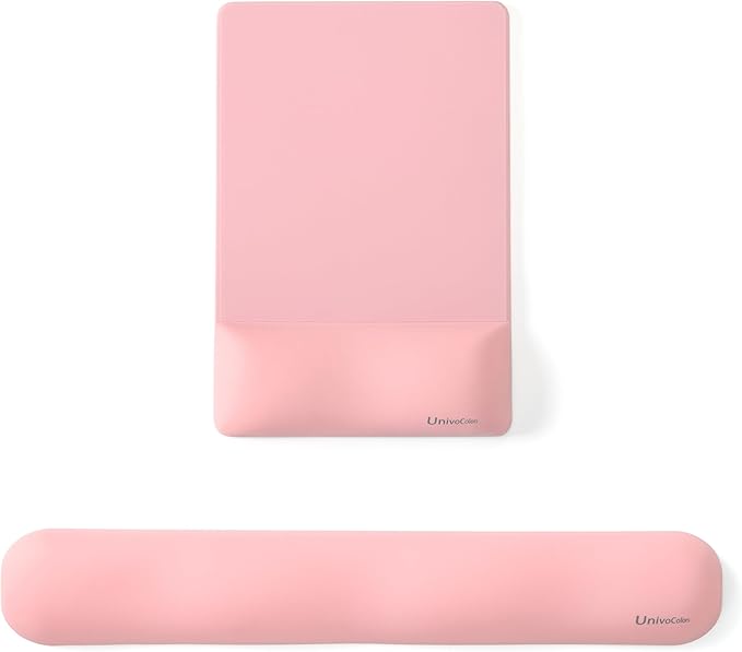 UnivoColors Design-Wave Set of Keyboad Wrist Rest & Mouce Pad,Artificial Sheepskin+Memory Foam+Ergonomic+Anti-Slip Gel, Resilience Support During Work and Gaming,Keyboard Accessory,Pink,N