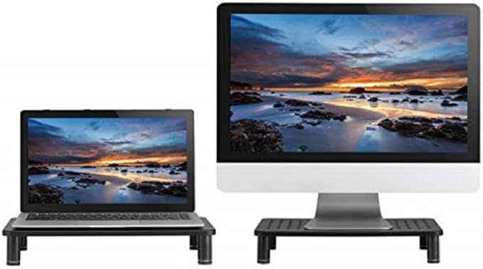 Husky Mounts 2-Pack Monitor Riser Laptop Stand, Adjustable Legs, Stackable, 14.5" x 9.25" x 3.25" Max Height, Matte Black Steel-Black.