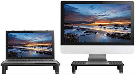 Husky Mounts 2-Pack Monitor Riser Laptop Stand, Adjustable Legs, Stackable, 14.5" x 9.25" x 3.25" Max Height, Matte Black Steel-Black.