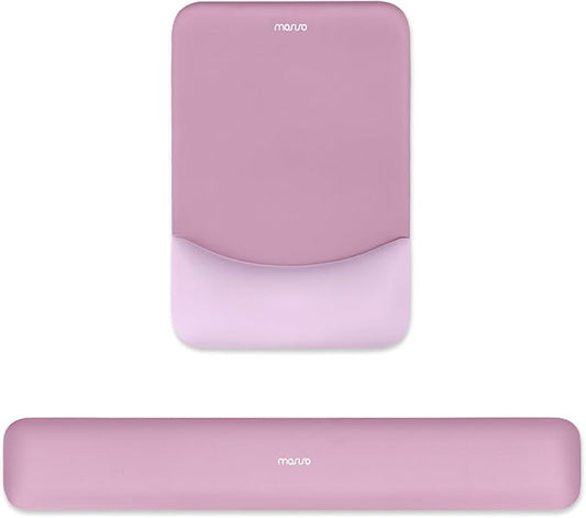 MOSISO Wrist Rest Support for Mouse Pad&Keyboard Set, Rectangular Ergonomic Mousepad Non-Slip Base Home/Office Pain Relief&Easy Typing Pad with Neoprene Cloth&Raised Curved Memory Foam, Mauve Pink