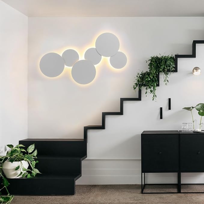 Modern Minimalist Wall Light White Round Disc Wall Sconce Metal Circular Stairwell Lighting Dimmable LED Sconce for Living Room Bedroom