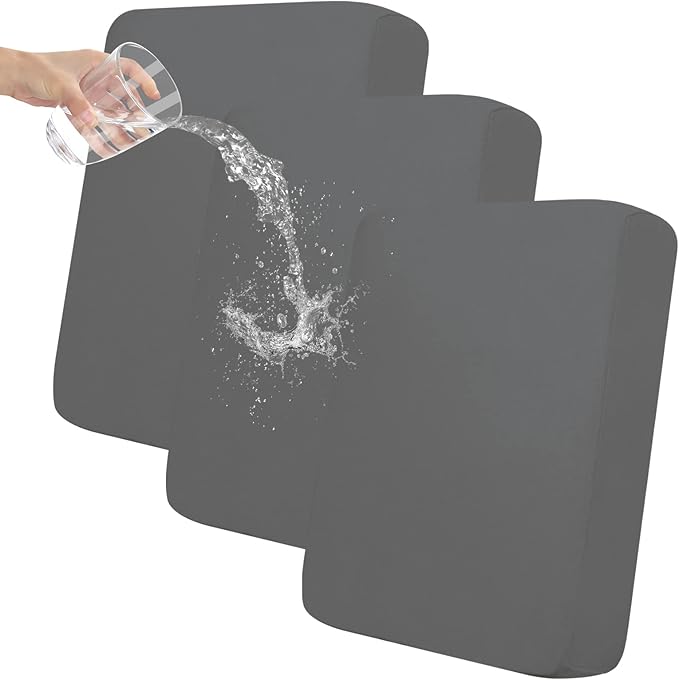 Easy-Going 100% Waterproof Chair Sofa Seat Cushion Slipcovers Couch Cushion Cover Stretch Furniture Protector for Kids, Pets (3-Piece Sofa Cushion, Gray)
