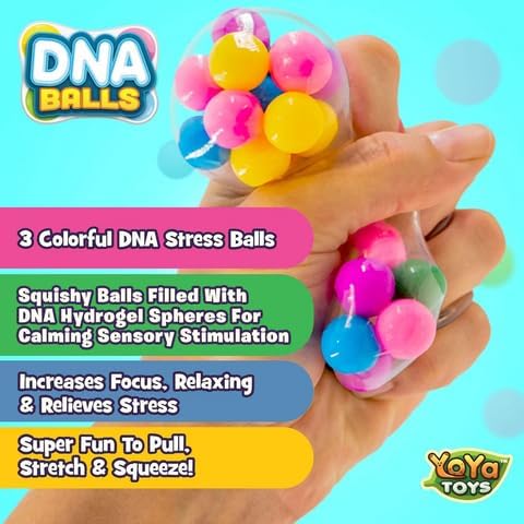 YoYa Toys DNA Balls - Fidget Toy Stress Ball - Colorful Soft Squishy - Mental Stimulation, Clarity & Focus Tool - Fun for Any Age - 3 Pack