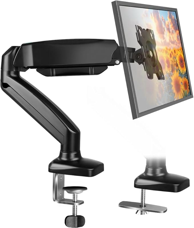 Black Single Monitor Arm Adjustable Stand Monitor Mount up to 32 inches and 17.6 lbs, Computer Desk Mount with Clamp and Grommet Base
