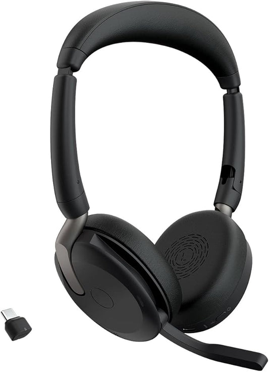Jabra Evolve2 65 Flex Wireless Stereo Headset - Bluetooth, Noise-Cancelling ClearVoice Technology & Hybrid ANC - Works with All Leading UC Platforms Such As Zoom & Google Meet - Black