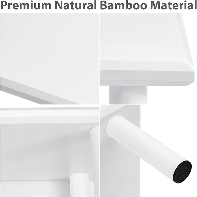 Bamboo Dual Monitor Stand Riser White, Desk Monitor Riser for 2 Monitors, Supports for PC Computer Monitor, Printer, Heavy TV Riser up to 300 lbs, White